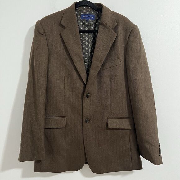 Alan Flusser Tweed Wool Sports Coat Size L Brown Blazer Elbow Patch Academia - Picture 1 of 8